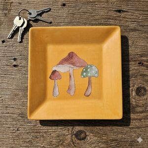 Hand-Decorated Mushroom Ceramic Plate – Goblincore Woodland Jewelry Dish